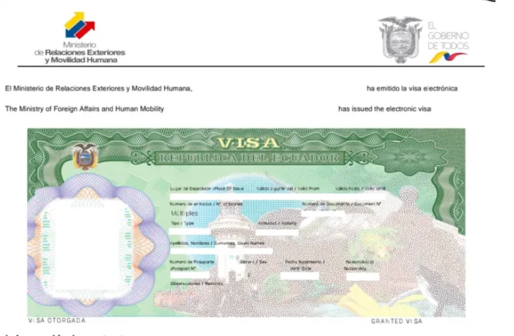 Example of a visa to ecuador document